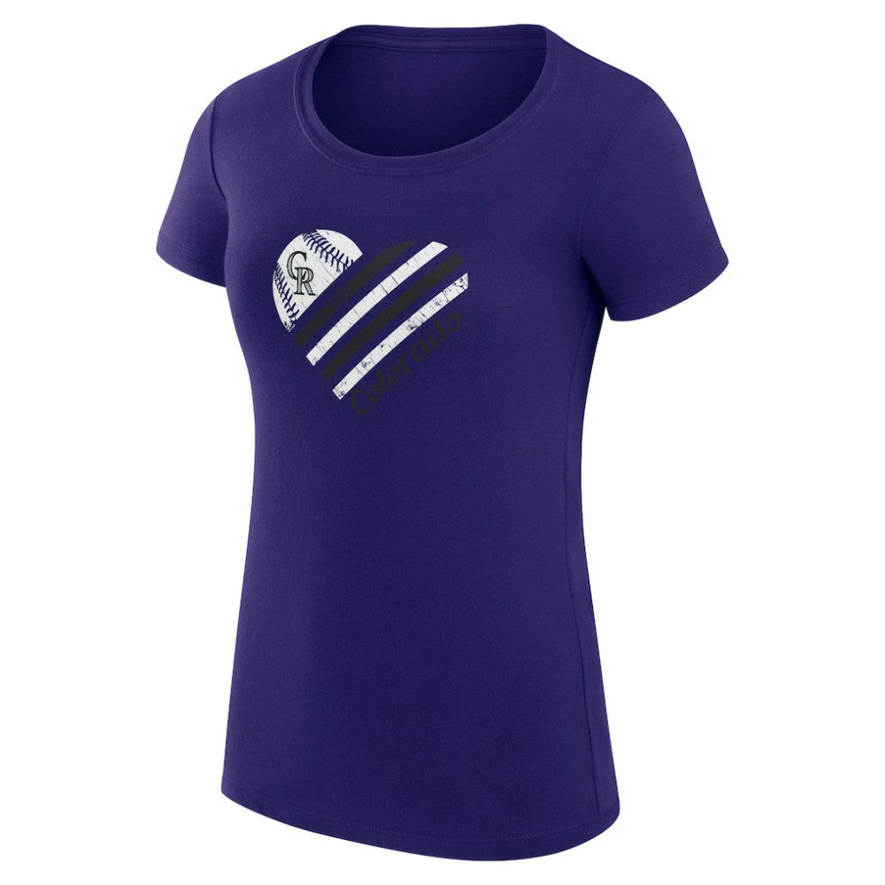 Colorado Rockies G-III 4Her by Carl Banks Women's Super-Slim Fit Lightweight Heart Graphic T-Shirt - Purple T-shirts