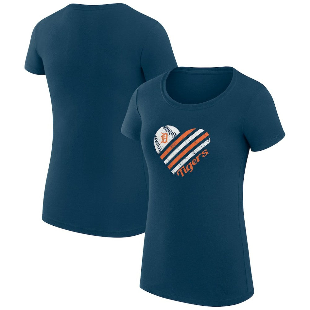 Detroit Tigers G-III 4Her by Carl Banks Women's Super-Slim Fit Lightweight Heart Graphic T-Shirt - Navy T-shirts