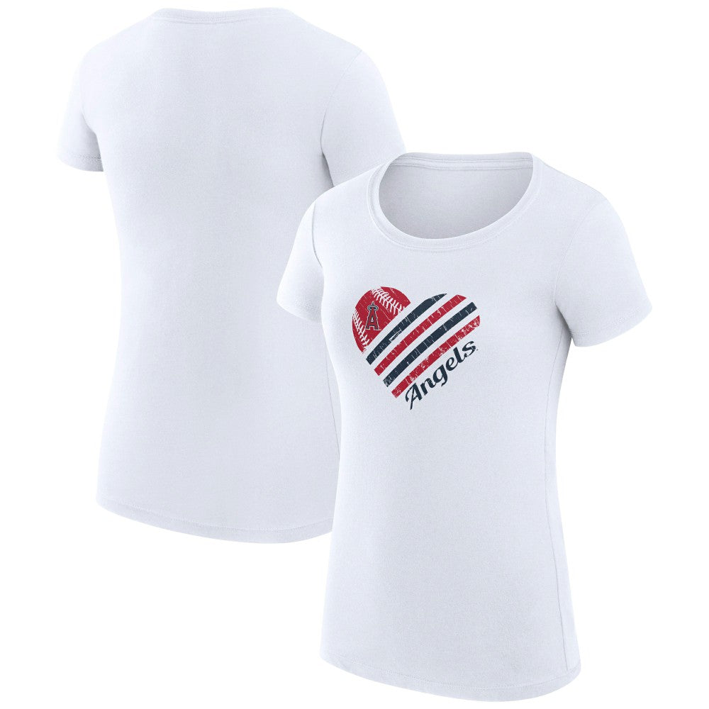 Los Angeles Angels G-III 4Her by Carl Banks Women's Super-Slim Fit Lightweight Heart Graphic T-Shirt - White T-shirts