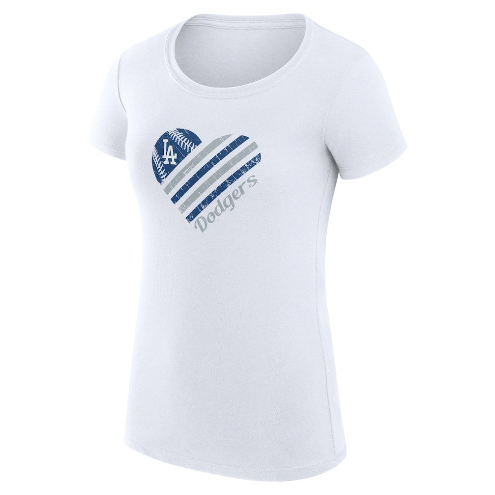 Los Angeles Dodgers G-III 4Her by Carl Banks Women's Super-Slim Fit Lightweight Heart Graphic T-Shirt - White T-shirts