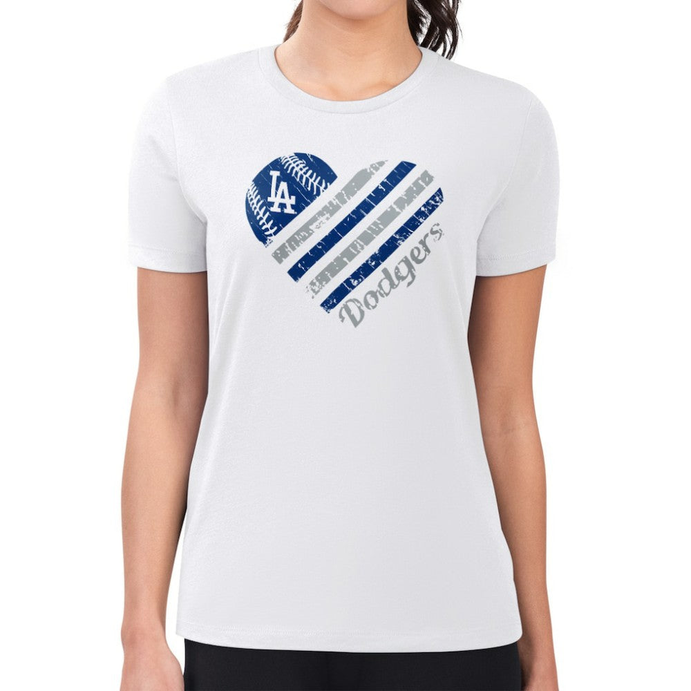 Los Angeles Dodgers G-III 4Her by Carl Banks Women's Super-Slim Fit Lightweight Heart Graphic T-Shirt - White T-shirts