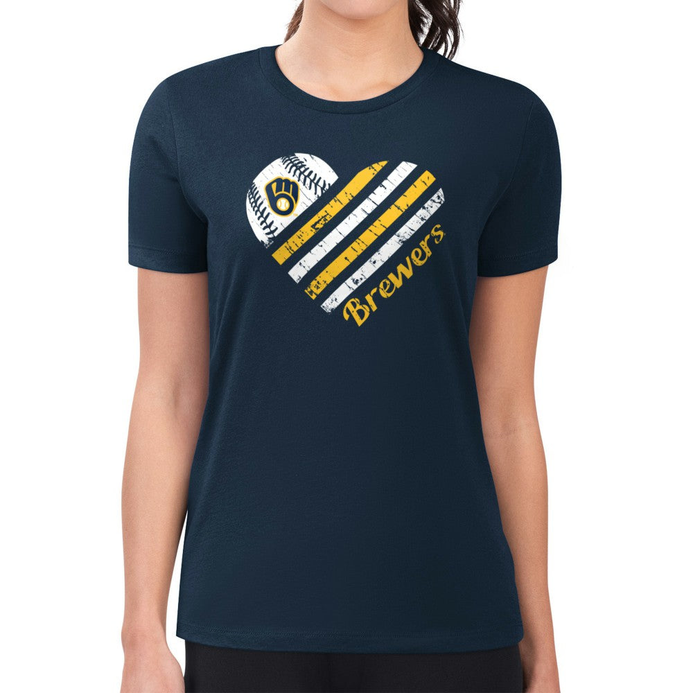 Milwaukee Brewers G-III 4Her by Carl Banks Women's Super-Slim Fit Lightweight Heart Graphic T-Shirt - Navy T-shirts