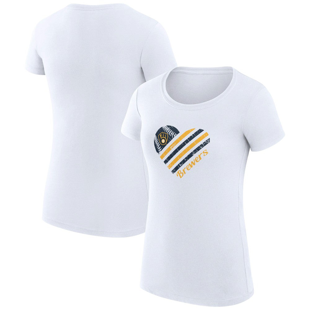 Milwaukee Brewers G-III 4Her by Carl Banks Women's Super-Slim Fit Lightweight Heart Graphic T-Shirt - White T-shirts