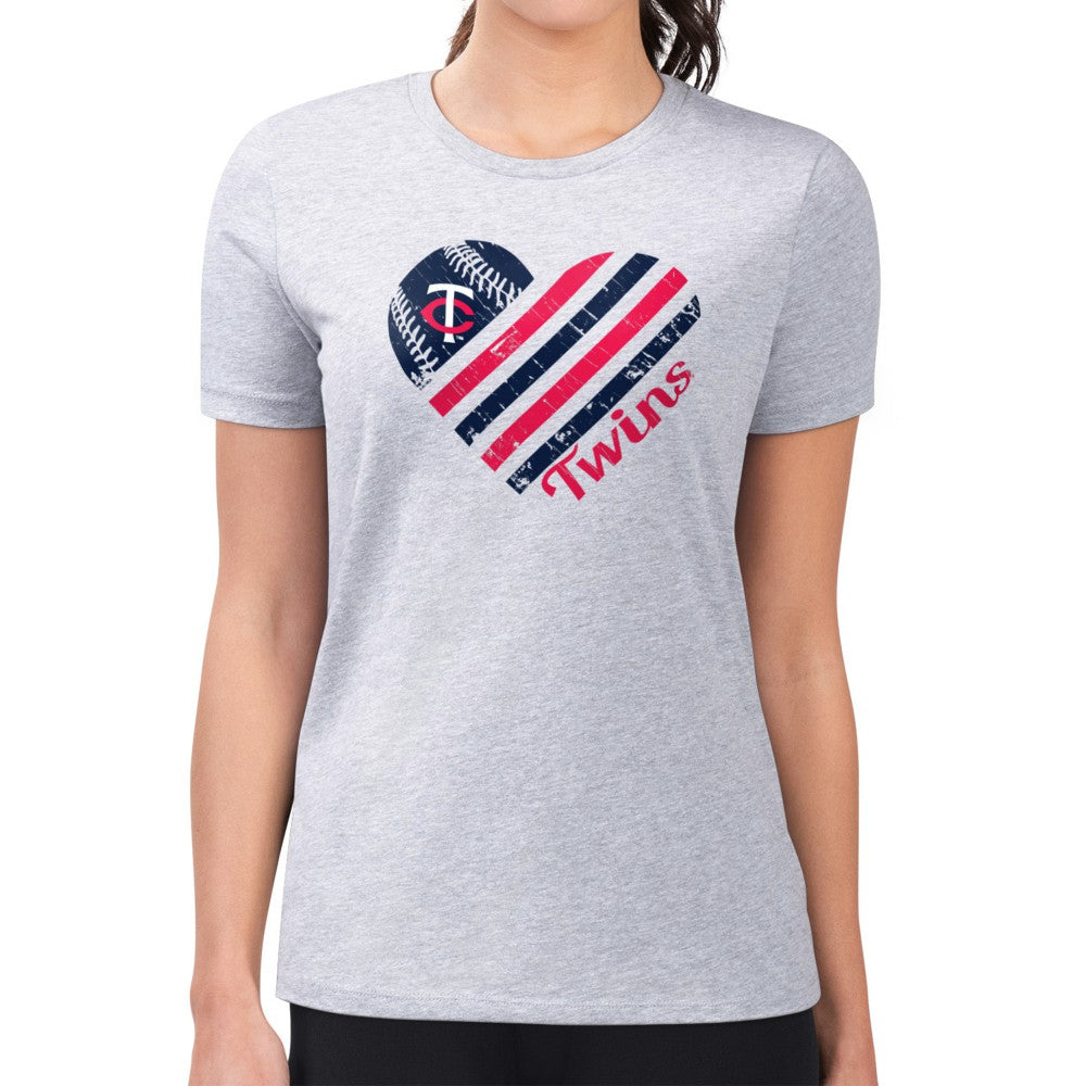 Minnesota Twins G-III 4Her by Carl Banks Women's Super-Slim Fit Lightweight Heart Graphic T-Shirt - Heather Gray T-shirts