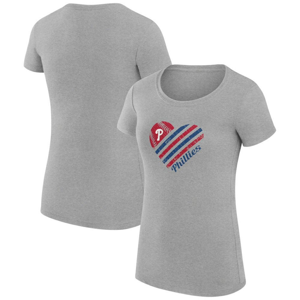 Philadelphia Phillies G-III 4Her by Carl Banks Women's Super-Slim Fit Lightweight Heart Graphic T-Shirt - Heather Gray T-shirts