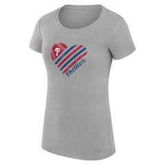 Philadelphia Phillies G-III 4Her by Carl Banks Women's Super-Slim Fit Lightweight Heart Graphic T-Shirt - Heather Gray T-shirts