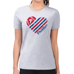 Philadelphia Phillies G-III 4Her by Carl Banks Women's Super-Slim Fit Lightweight Heart Graphic T-Shirt - Heather Gray T-shirts