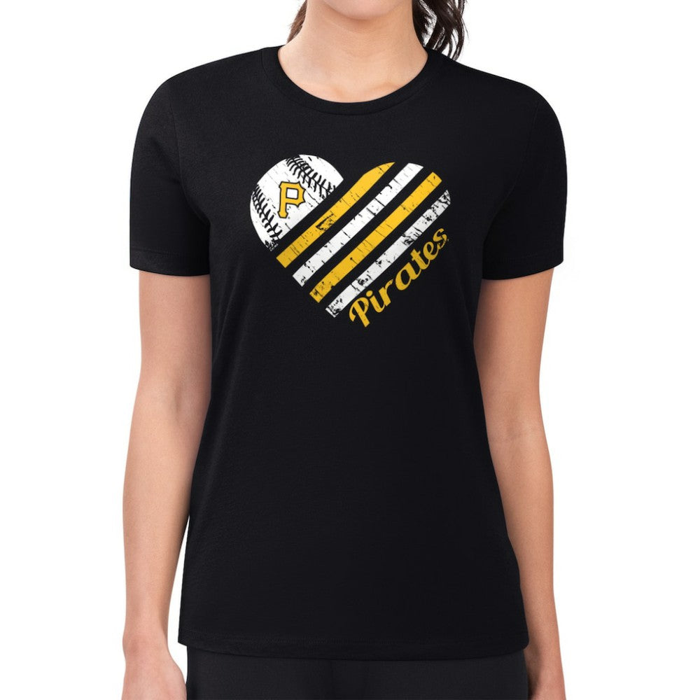 Pittsburgh Pirates G-III 4Her by Carl Banks Women's Super-Slim Fit Lightweight Heart Graphic T-Shirt - Black T-shirts