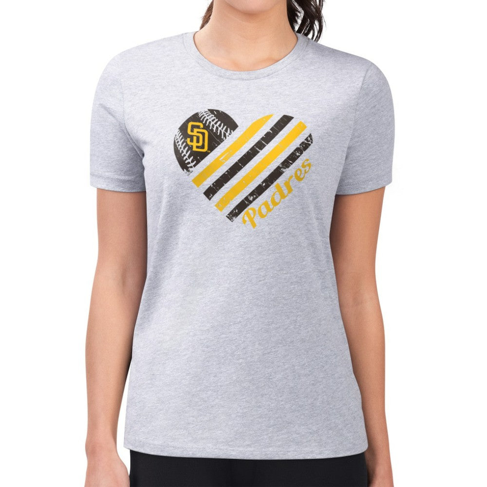 San Diego Padres G-III 4Her by Carl Banks Women's Super-Slim Fit Lightweight Heart Graphic T-Shirt - Heather Gray T-shirts