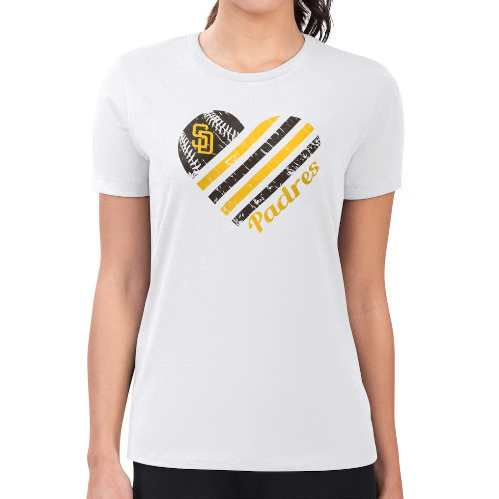 San Diego Padres G-III 4Her by Carl Banks Women's Super-Slim Fit Lightweight Heart Graphic T-Shirt - White T-shirts