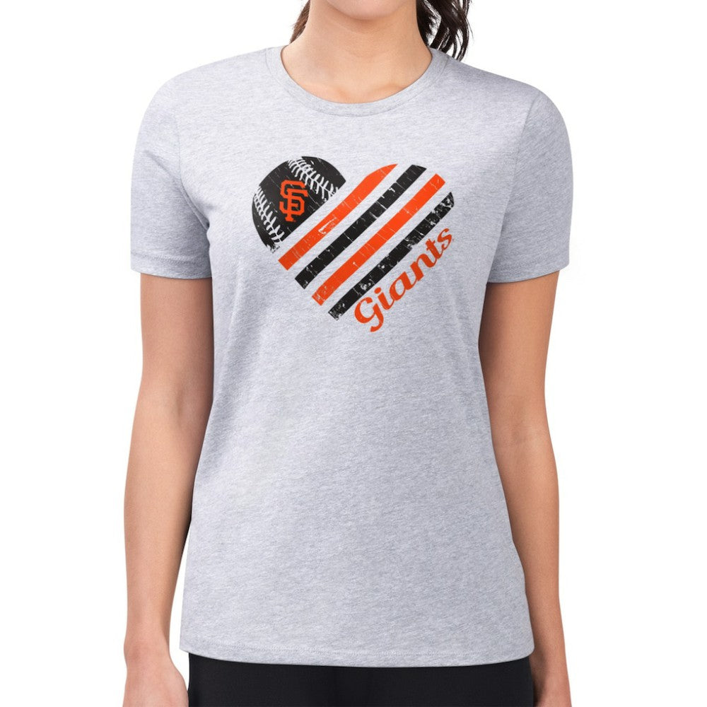 San Francisco Giants G-III 4Her by Carl Banks Women's Super-Slim Fit Lightweight Heart Graphic T-Shirt - Heather Gray T-shirts