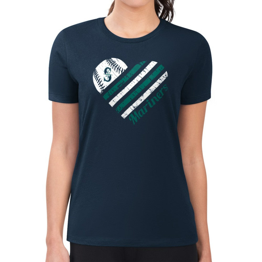 Seattle Mariners G-III 4Her by Carl Banks Women's Super-Slim Fit Lightweight Heart Graphic T-Shirt - Navy T-shirts
