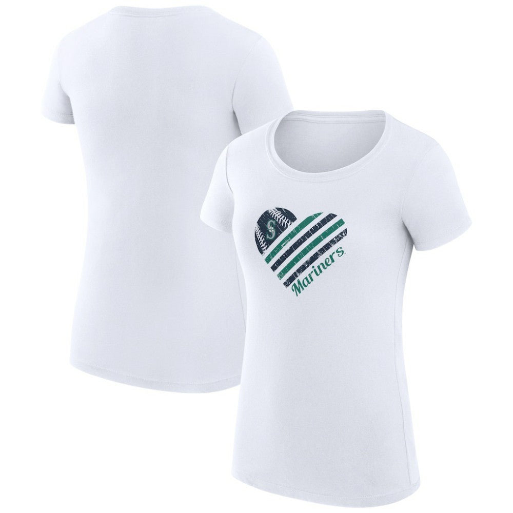 Seattle Mariners G-III 4Her by Carl Banks Women's Super-Slim Fit Lightweight Heart Graphic T-Shirt - White T-shirts
