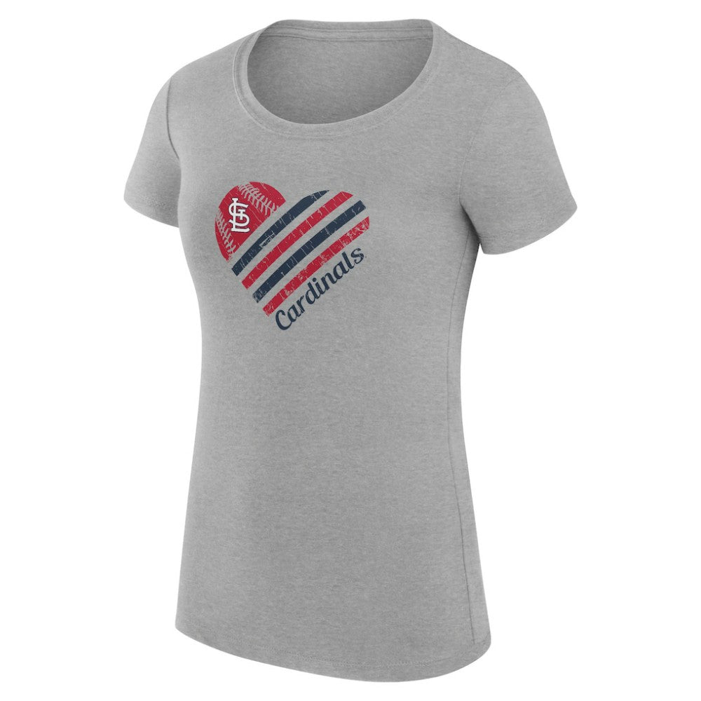 St. Louis Cardinals G-III 4Her by Carl Banks Women's Super-Slim Fit Lightweight Heart Graphic T-Shirt - Heather Gray T-shirts