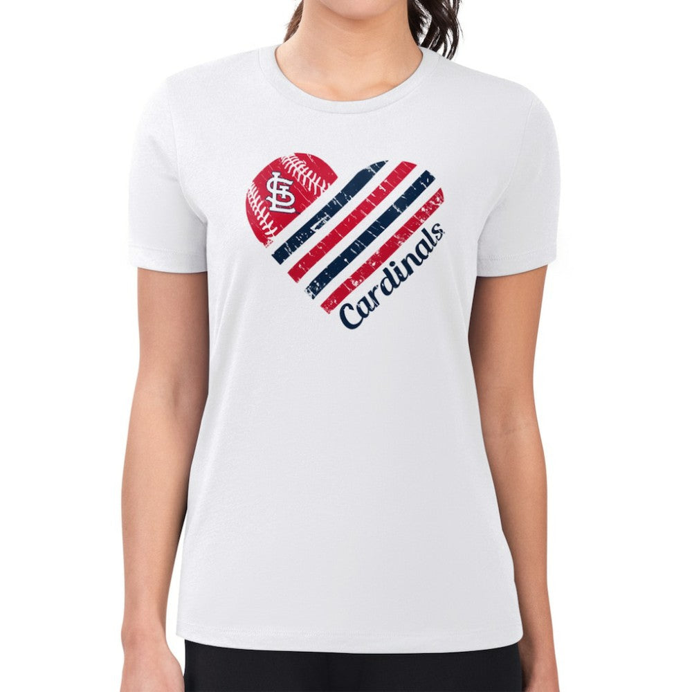 St. Louis Cardinals G-III 4Her by Carl Banks Women's Super-Slim Fit Lightweight Heart Graphic T-Shirt - White T-shirts