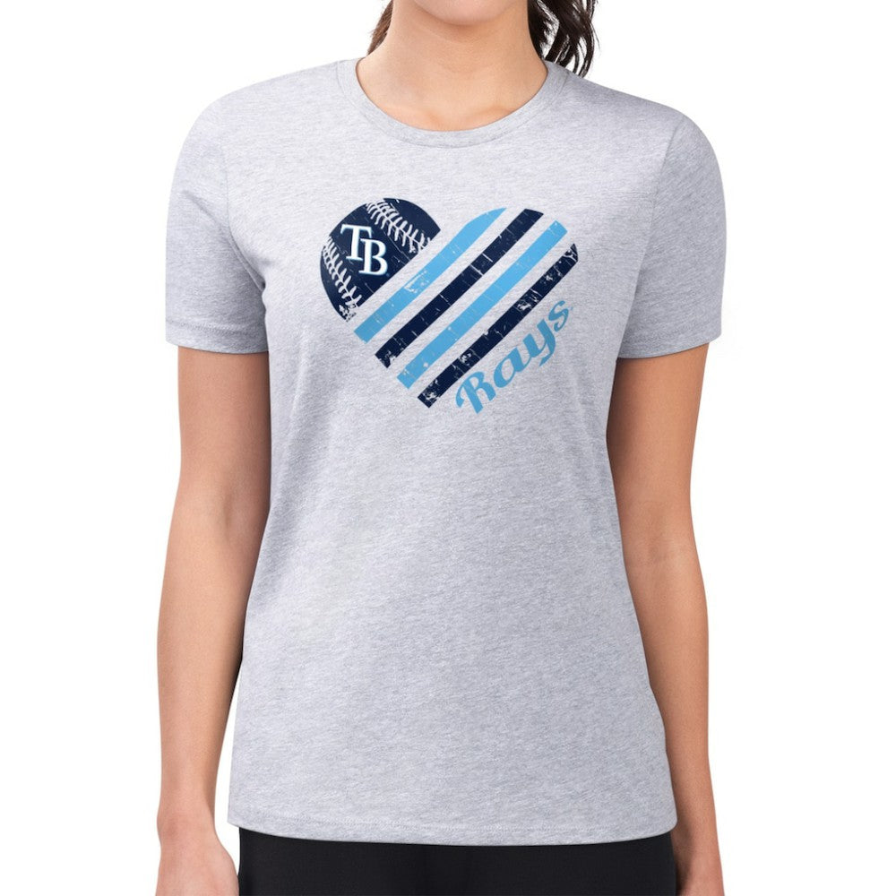 Tampa Bay Rays G-III 4Her by Carl Banks Women's Super-Slim Fit Lightweight Heart Graphic T-Shirt - Heather Gray T-shirts