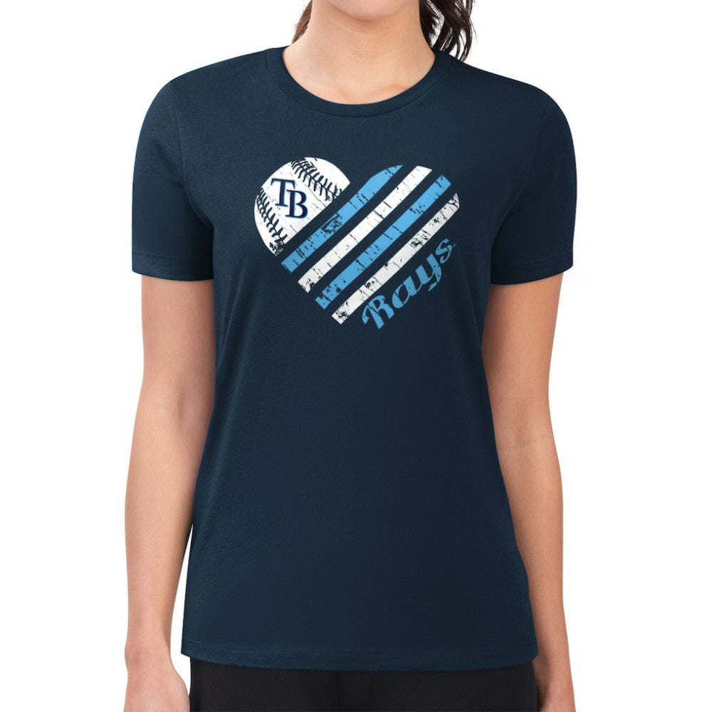 Tampa Bay Rays G-III 4Her by Carl Banks Women's Super-Slim Fit Lightweight Heart Graphic T-Shirt - Navy T-shirts