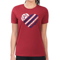 Texas Rangers G-III 4Her by Carl Banks Women's Super-Slim Fit Lightweight Heart Graphic T-Shirt - Red T-shirts