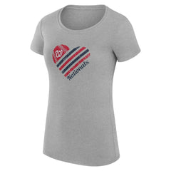 Washington Nationals G-III 4Her by Carl Banks Women's Super-Slim Fit Lightweight Heart Graphic T-Shirt - Heather Gray T-shirts