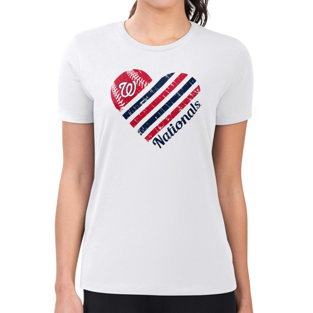 Washington Nationals G-III 4Her by Carl Banks Women's Super-Slim Fit Lightweight Heart Graphic T-Shirt - White T-shirts