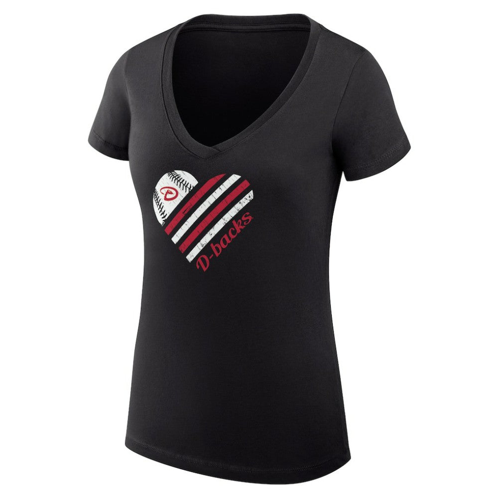 Arizona Diamondbacks G-III 4Her by Carl Banks Women's Super-Slim Fit Lightweight Heart V-Neck T-Shirt - Black T-shirts