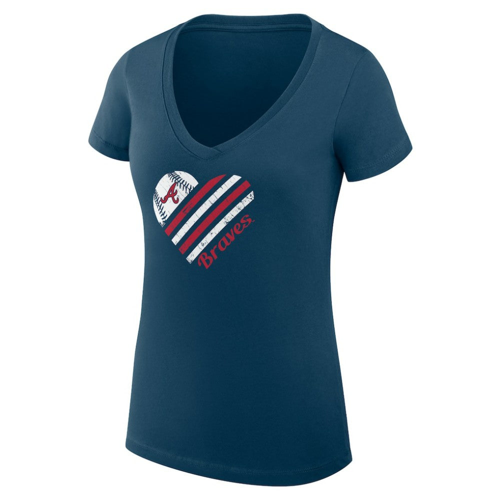 Atlanta Braves G-III 4Her by Carl Banks Women's Super-Slim Fit Lightweight Heart V-Neck T-Shirt - Navy T-shirts