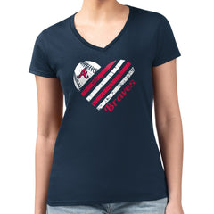 Atlanta Braves G-III 4Her by Carl Banks Women's Super-Slim Fit Lightweight Heart V-Neck T-Shirt - Navy T-shirts