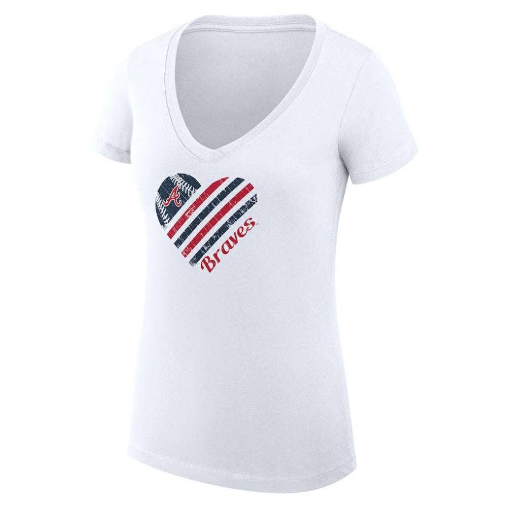 Atlanta Braves G-III 4Her by Carl Banks Women's Super-Slim Fit Lightweight Heart V-Neck T-Shirt - White T-shirts