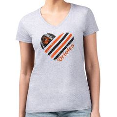 Baltimore Orioles G-III 4Her by Carl Banks Women's Super-Slim Fit Lightweight Heart V-Neck T-Shirt - Heather Gray T-shirts