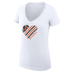 Baltimore Orioles G-III 4Her by Carl Banks Women's Super-Slim Fit Lightweight Heart V-Neck T-Shirt - White T-shirts