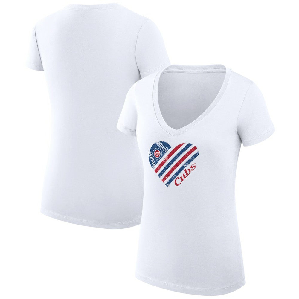 Chicago Cubs G-III 4Her by Carl Banks Women's Super-Slim Fit Lightweight Heart V-Neck T-Shirt - White T-shirts