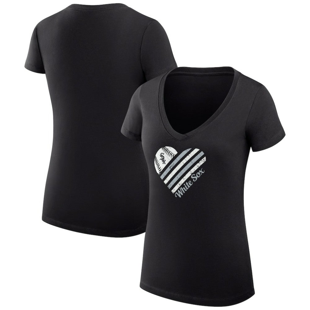 Chicago White Sox G-III 4Her by Carl Banks Women's Super-Slim Fit Lightweight Heart V-Neck T-Shirt - Black T-shirts