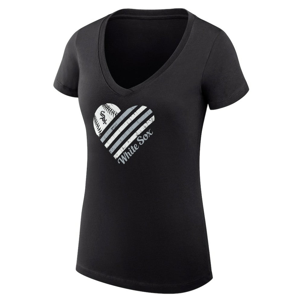 Chicago White Sox G-III 4Her by Carl Banks Women's Super-Slim Fit Lightweight Heart V-Neck T-Shirt - Black T-shirts