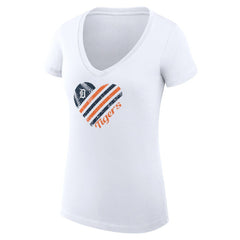Detroit Tigers G-III 4Her by Carl Banks Women's Super-Slim Fit Lightweight Heart V-Neck T-Shirt - White T-shirts