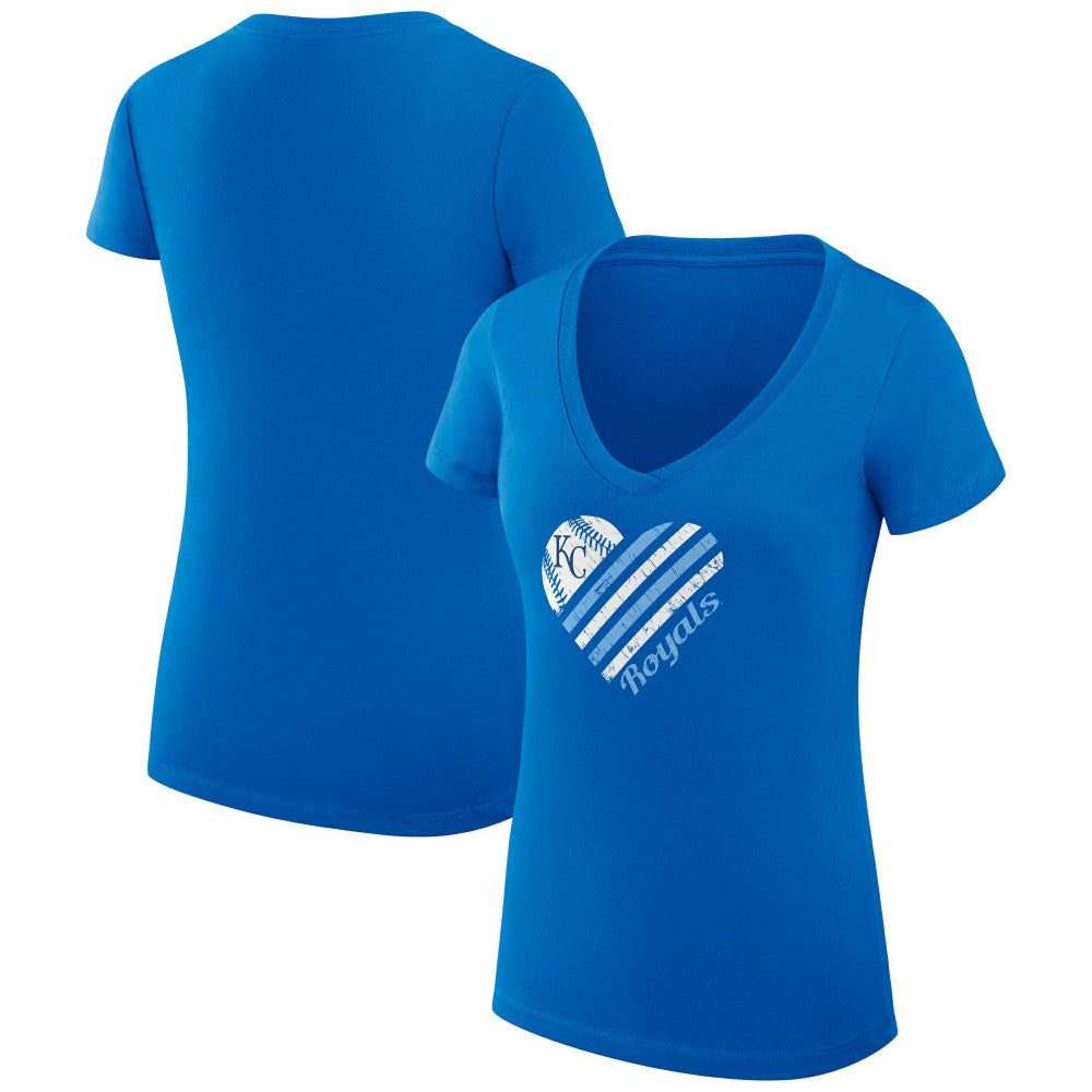 Kansas City Royals G-III 4Her by Carl Banks Women's Super-Slim Fit Lightweight Heart V-Neck T-Shirt - Royal T-shirts