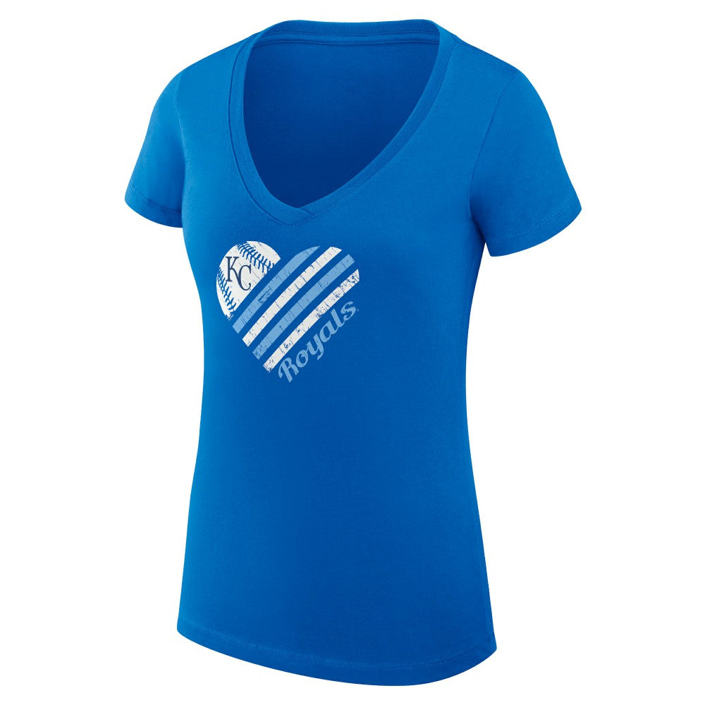 Kansas City Royals G-III 4Her by Carl Banks Women's Super-Slim Fit Lightweight Heart V-Neck T-Shirt - Royal T-shirts