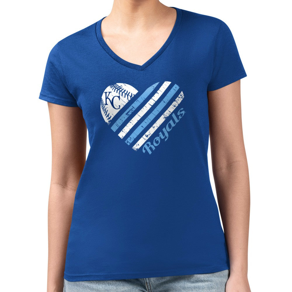 Kansas City Royals G-III 4Her by Carl Banks Women's Super-Slim Fit Lightweight Heart V-Neck T-Shirt - Royal T-shirts