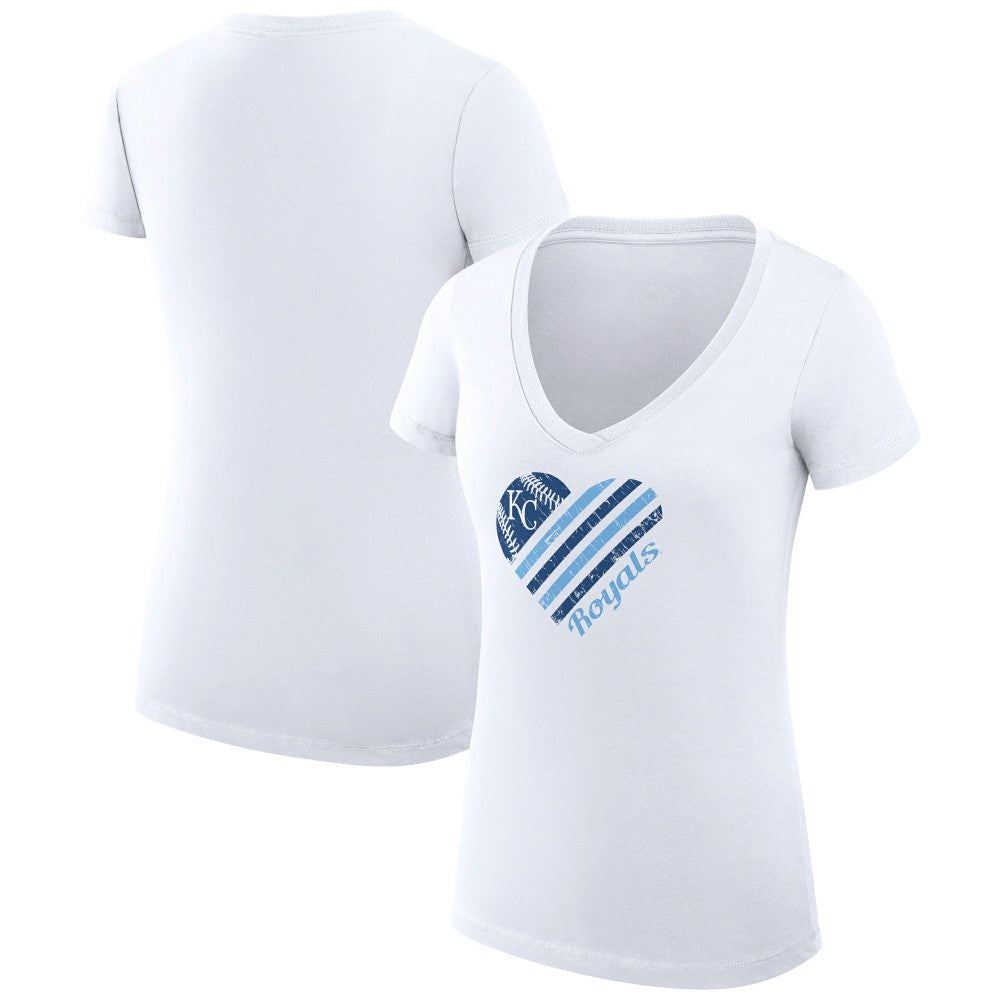 Kansas City Royals G-III 4Her by Carl Banks Women's Super-Slim Fit Lightweight Heart V-Neck T-Shirt - White T-shirts