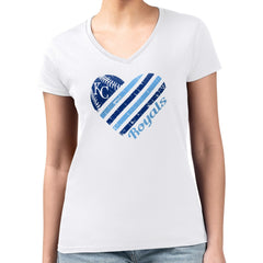 Kansas City Royals G-III 4Her by Carl Banks Women's Super-Slim Fit Lightweight Heart V-Neck T-Shirt - White T-shirts