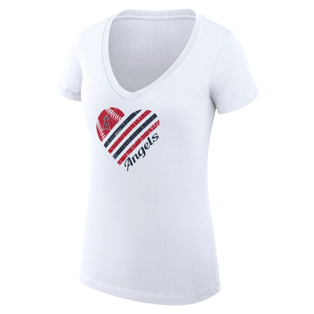 Los Angeles Angels G-III 4Her by Carl Banks Women's Super-Slim Fit Lightweight Heart V-Neck T-Shirt - White T-shirts