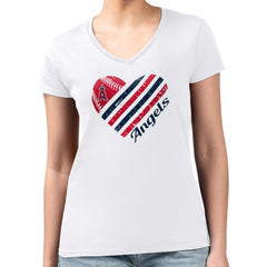 Los Angeles Angels G-III 4Her by Carl Banks Women's Super-Slim Fit Lightweight Heart V-Neck T-Shirt - White T-shirts