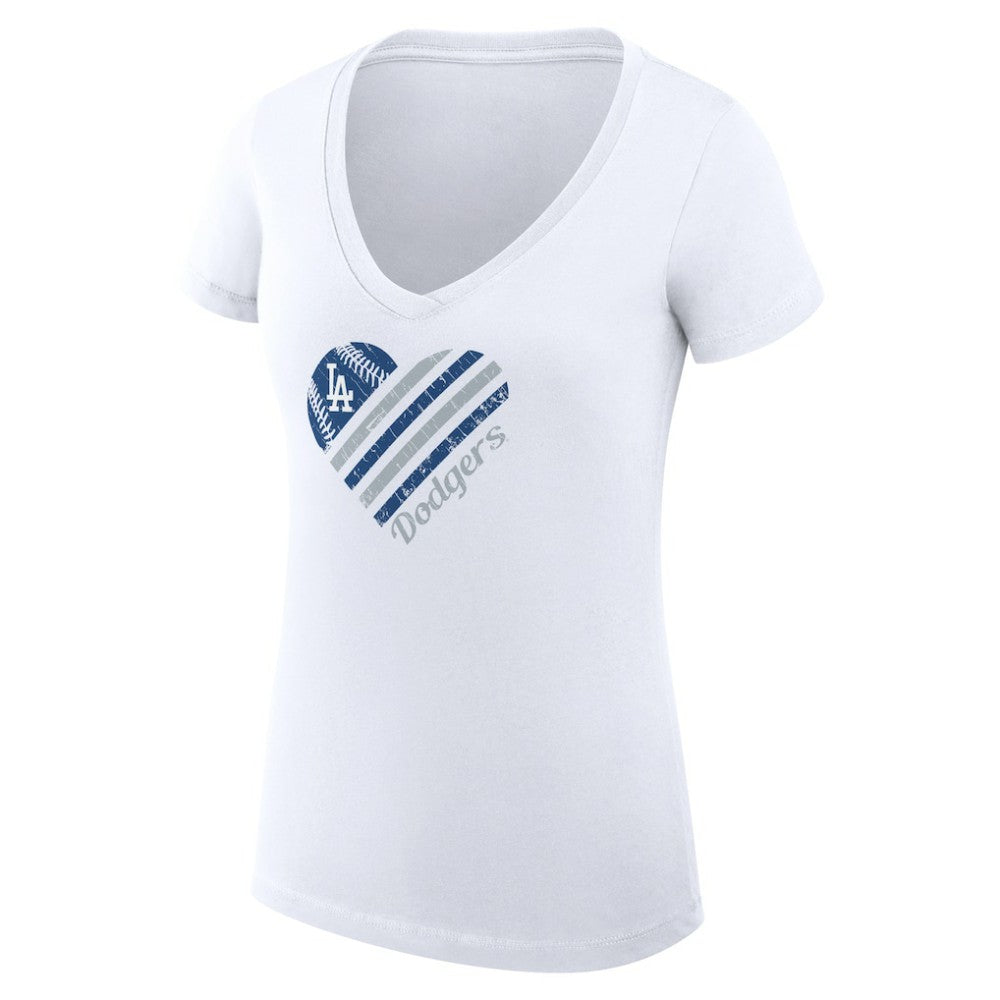 Los Angeles Dodgers G-III 4Her by Carl Banks Women's Super-Slim Fit Lightweight Heart V-Neck T-Shirt - White T-shirts