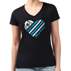 Miami Marlins G-III 4Her by Carl Banks Women's Super-Slim Fit Lightweight Heart V-Neck T-Shirt - Black T-shirts