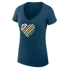 Milwaukee Brewers G-III 4Her by Carl Banks Women's Super-Slim Fit Lightweight Heart V-Neck T-Shirt - Navy T-shirts