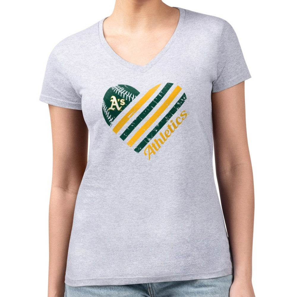 Athletics G-III 4Her by Carl Banks Women's Super-Slim Fit Lightweight Heart V-Neck T-Shirt - Heather Gray T-shirts