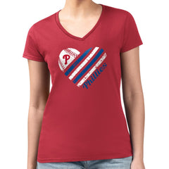 Philadelphia Phillies G-III 4Her by Carl Banks Women's Super-Slim Fit Lightweight Heart V-Neck T-Shirt - Red T-shirts