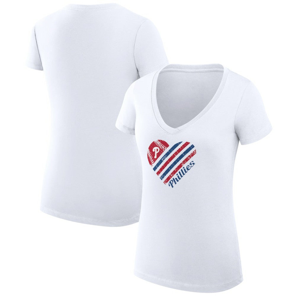 Philadelphia Phillies G-III 4Her by Carl Banks Women's Super-Slim Fit Lightweight Heart V-Neck T-Shirt - White T-shirts