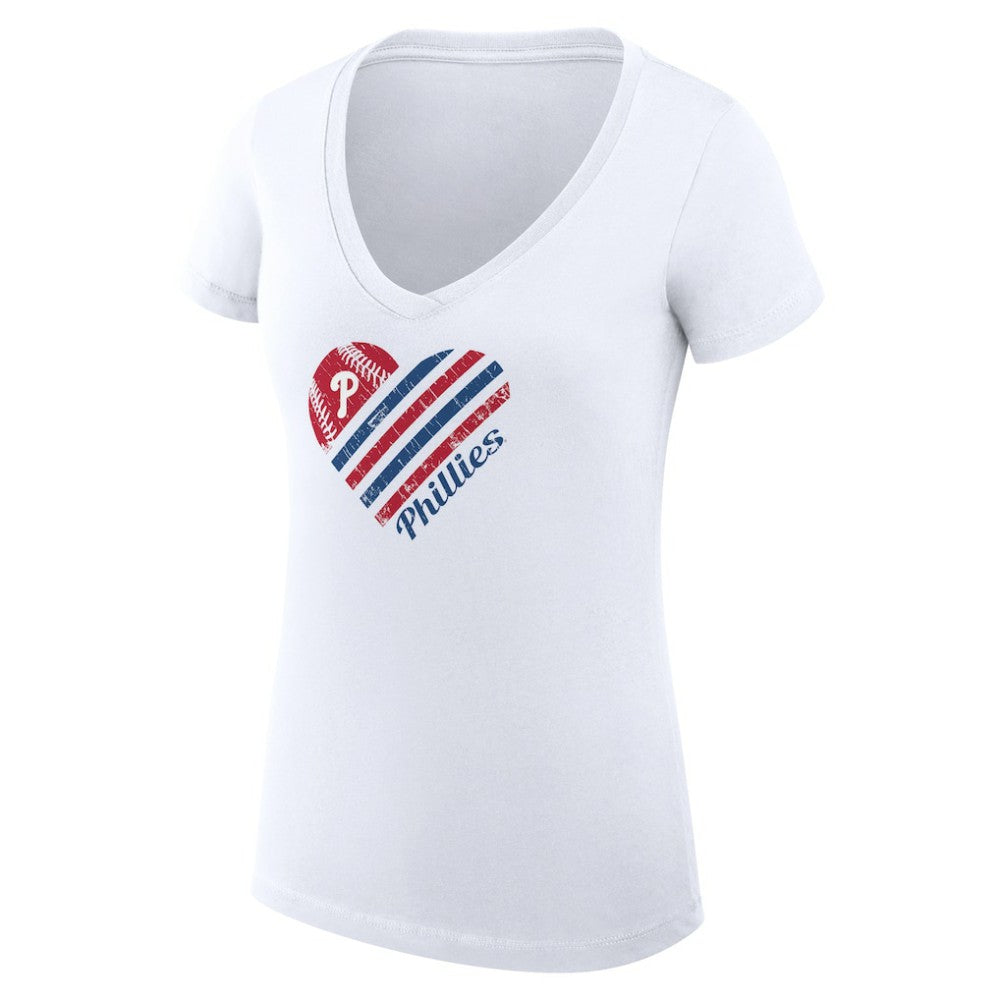 Philadelphia Phillies G-III 4Her by Carl Banks Women's Super-Slim Fit Lightweight Heart V-Neck T-Shirt - White T-shirts