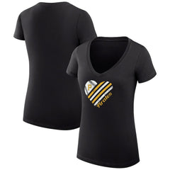 Pittsburgh Pirates G-III 4Her by Carl Banks Women's Super-Slim Fit Lightweight Heart V-Neck T-Shirt - Black T-shirts