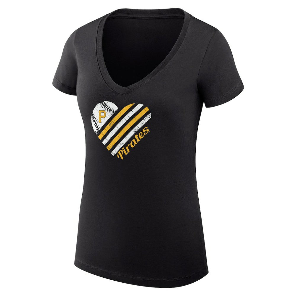 Pittsburgh Pirates G-III 4Her by Carl Banks Women's Super-Slim Fit Lightweight Heart V-Neck T-Shirt - Black T-shirts